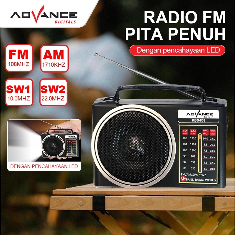 PIXELBYTE Advance Radio Speaker FM/AM/SW1/SW2 Portable 4 Band Pocket Radio mini dengan senter
