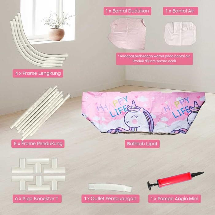 Bak Mandi Lipat Happy Unicorn Spa Bathtub Lipat Dewasa 110x60x50cm Portable Kolam Renang Umum Bahan 