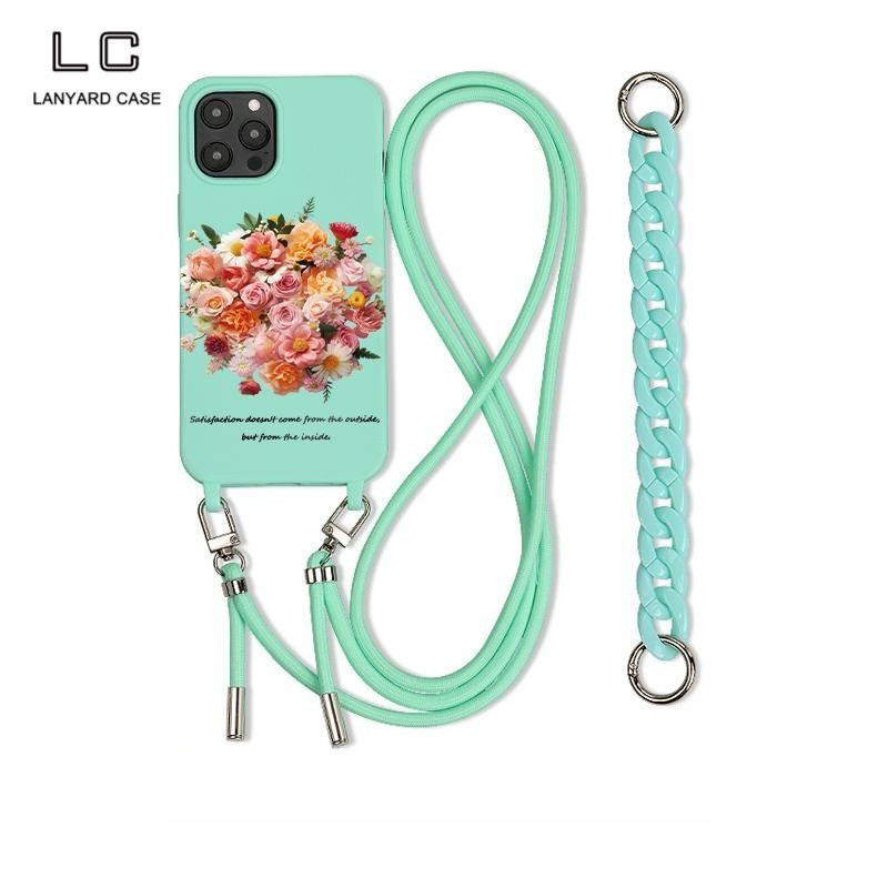 Hijau Mint Lanyard Case for iPhone 11 12 13Mini 14 15 Pro Max Cover Tali Rantai Crossbody