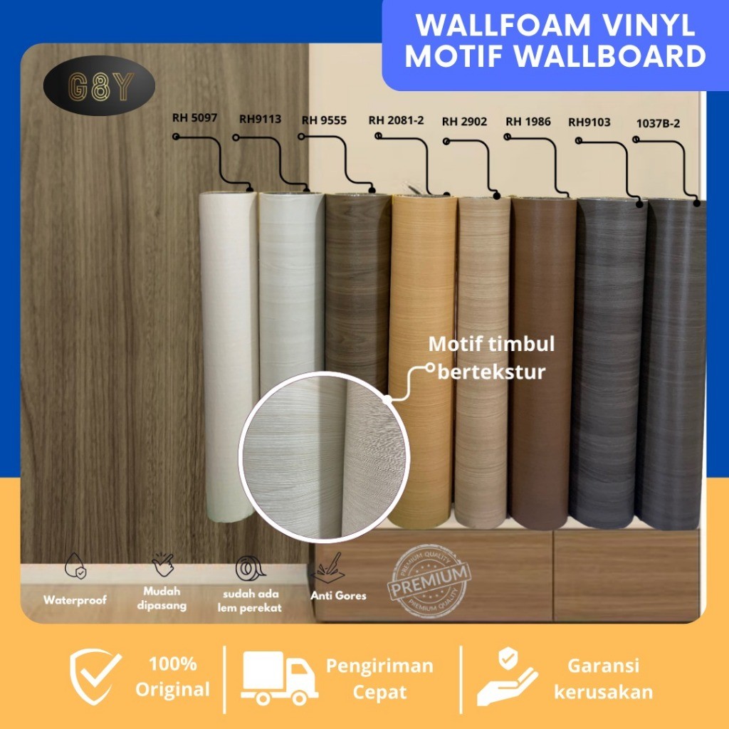 BES - WALLFOAM Motif WALLBOARD UK Lebar 120CM x Panjang 3M / Wallfoam Dinding Vinyl / Foam Roll Stic