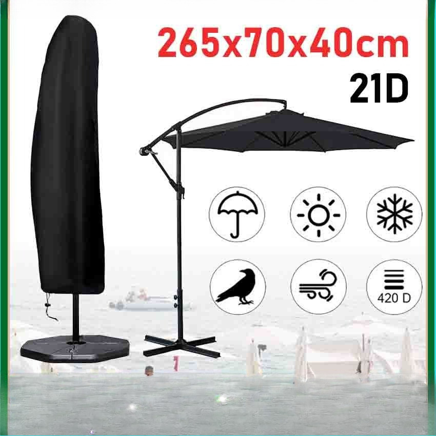 Pelindung Payung Outdoor Cover Payung Teras Waterproof Bahan Oxford Awet Tahan Cuaca Hitam Polos