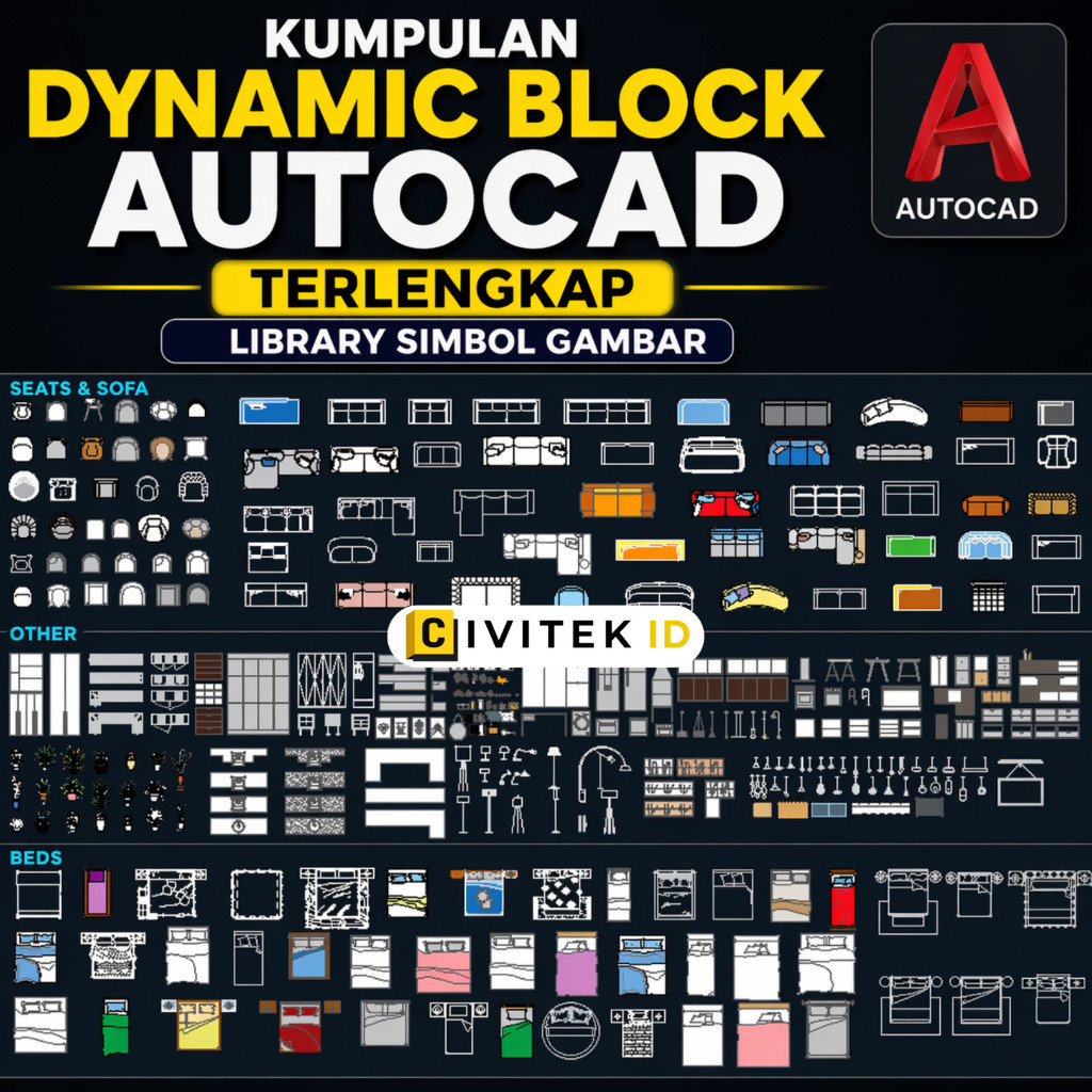 Kumpulan Dynamic Block AutoCAD Terlengkap - Library Simbol Gambar Teknik Otomatis Belajar Pro