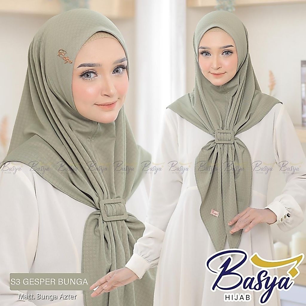 (BASYA) SEGITIGA MALAY GESPER BUNGA•hijab segitiga instan malay•motif bunga•kerudung instan malay•ji
