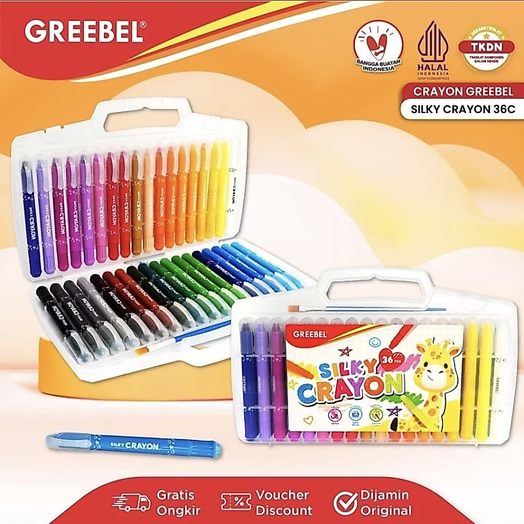 Greebel Silky Crayon 36 warna / Silky Crayon set 36 / Crayon cerah greebel