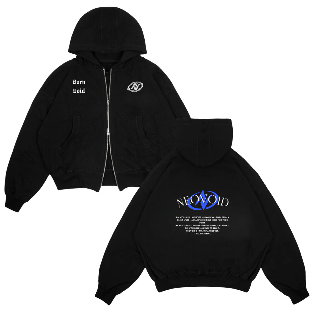 [COD] QIGAN Terbaru Sweater Jaket Hoodie Boxy Zipper Reflektif sliver Born Void Putih 280GSM Jaket