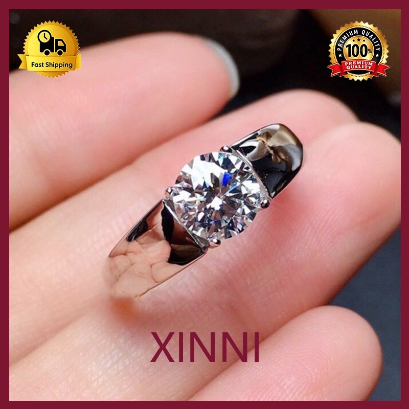 XINNI Cincin Berlian Simulasi Platinum Pt950 Cincin Berlian Moissanite 2 Karat Cincin Pernikahan Pri