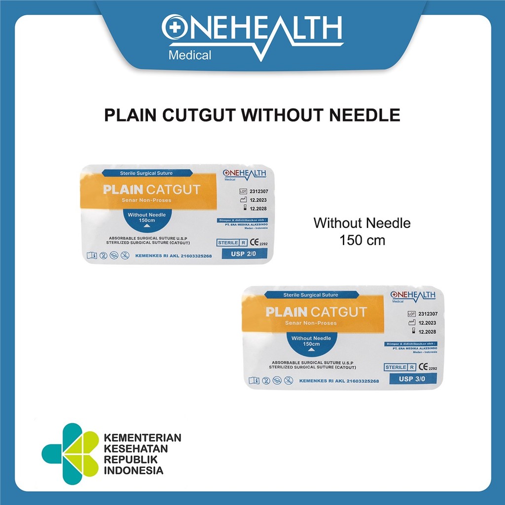 Onehealth Benang Jahit Plain Catgut Suture Without Needle 150Cm Benang Operasi Luka Steril Tanpa Jar
