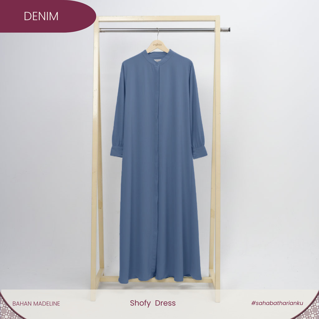 Irnanda Hijab - Gamis Shofy Denim Dress Outer Polos Wanita Dewasa Remaja Premium Simple Full Kancing