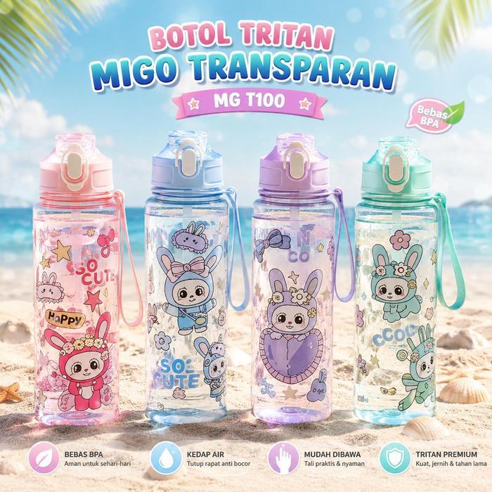 BOTOL MINUM 1 LITER BENING TRANSPARAN / BOTOL AIR MINUM ANAK SEKOLAH SEDOTAN ANTI BOCOR / Botol Minu