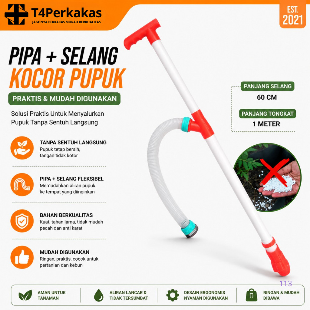Tongkat pemupuk / penabur pupuk kering alat kocor pupuk Set dengan pipa dan selang