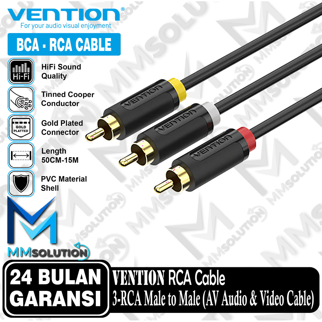 Vention BCA Kabel RCA AUX Audio Video Cable 3 RCA Male to 3 RCA Male Cable
