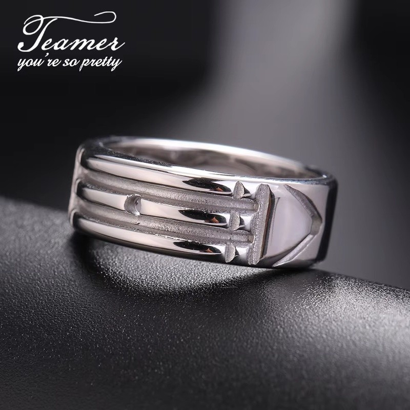Cincin Teamer Amulet Atlantis dari Baja Anti Karat, Cincin Minimalis Lebar untuk Pria Wanita Pasanga