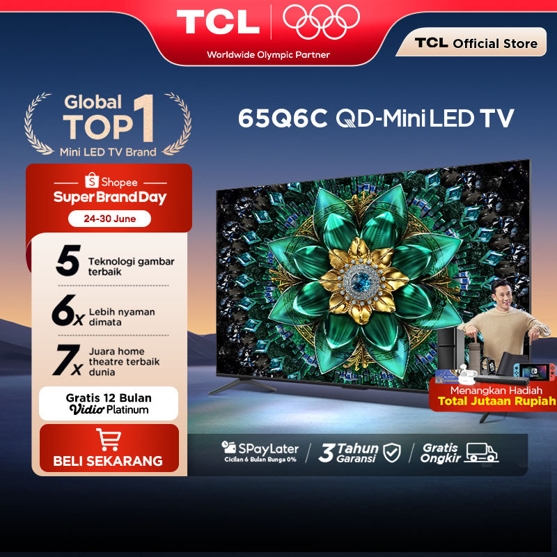 TCL 65 Inch QD-Mini LED TV Q6C - AiPQ Pro Processor - 6in1 Healthy Eye care - 144Hz - Smart Android 