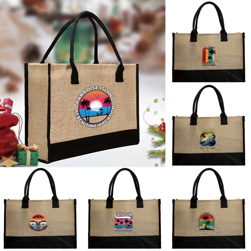 Tas Goni Tote Bags Portable Storage Bag Women Handbag Jute Shopping Bag Large Size holiday Series