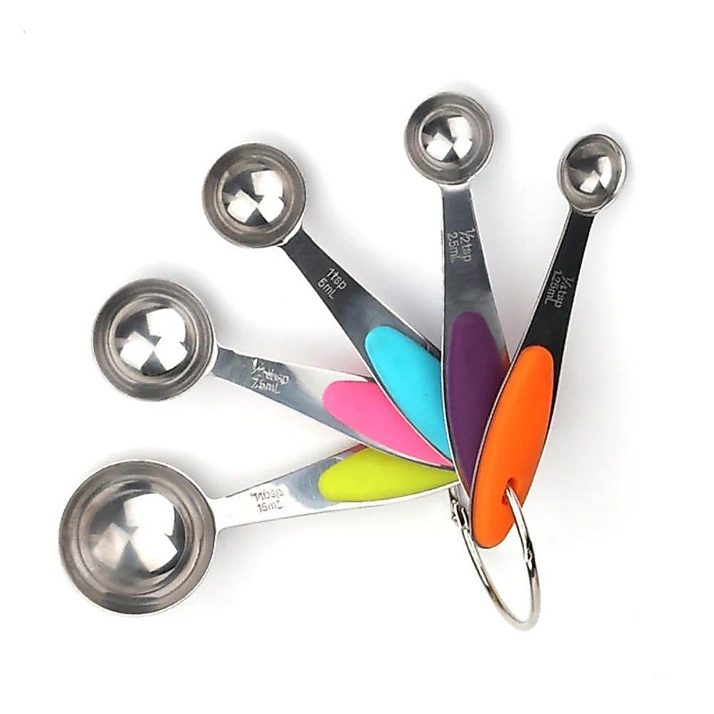 Stainless Steel 5-piece Set, Measuring Cup, Measuring Spoon, Measuring Spoon Set, with Silicone Ther