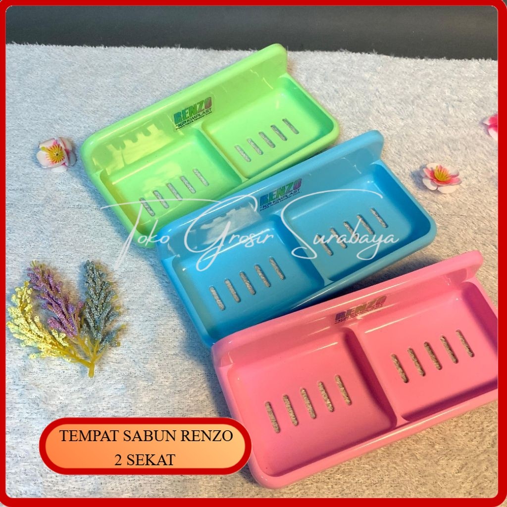 KIMPLAST Tempat Sabun Renzo 2 Sekat / Tempat Sabun 2 Sekat / Tatakan Sabun / Wadah Sabun