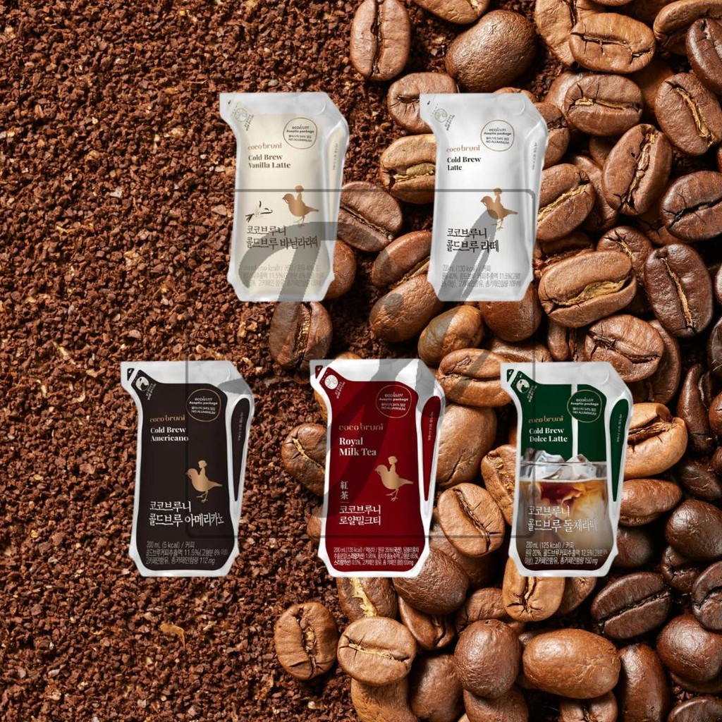 

Coco Bruni Cold Brew Coffee & Royal Milk Tea 200Ml 1 Pouch Ready To Drink Americano Vanilla Latte Dolce Kopi Susu