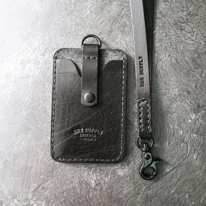 

READY CAFFREY BLACK BUFFALO - Leather Lanyard ID card Holder , double slot