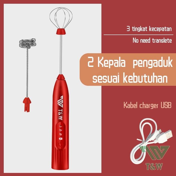 

TNW Pembuih Susu Pengocok Telur Handheld Blender Milk Frother Electric Mixer Portable Egg Beater USB Rechargeable - merah