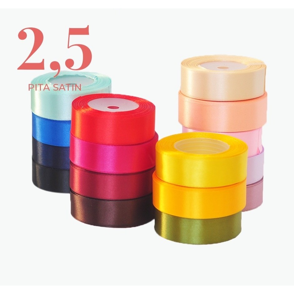 

1roll 2.5CM Pita Satin Warna Warni /Pita bucket/ Pita Roll Satin 22m/Pita Hampers Eid Mubarak