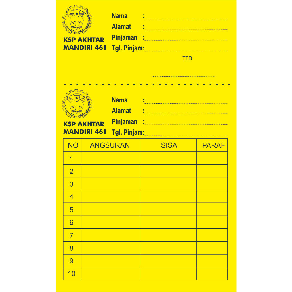 

Kartu Angsuran / Kartu Pinjaman Koperasi Mingguan dan Bulanan Custom