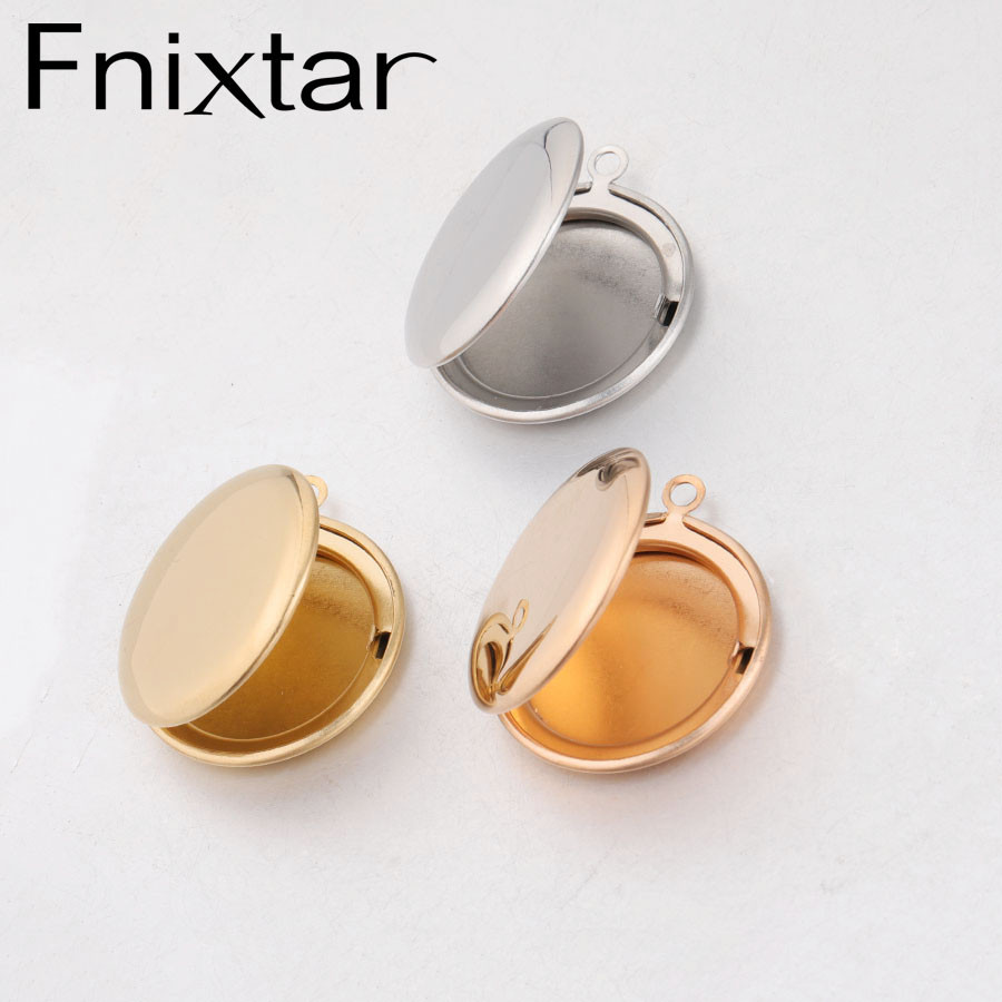Fnixtar 20Pcs 30*27mm Mirror Polish Round Photo Locket Charms 316L Stainless Steel Photo Picture Loc