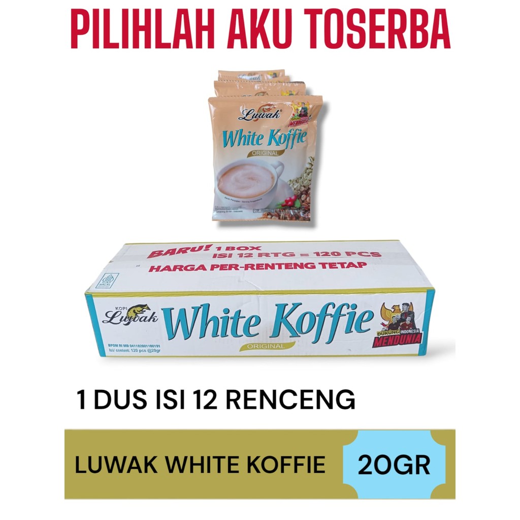 

Kopi Luwak White Koffie Original Renceng 20 gram X 10 sachet - (Harga 1 Dus)