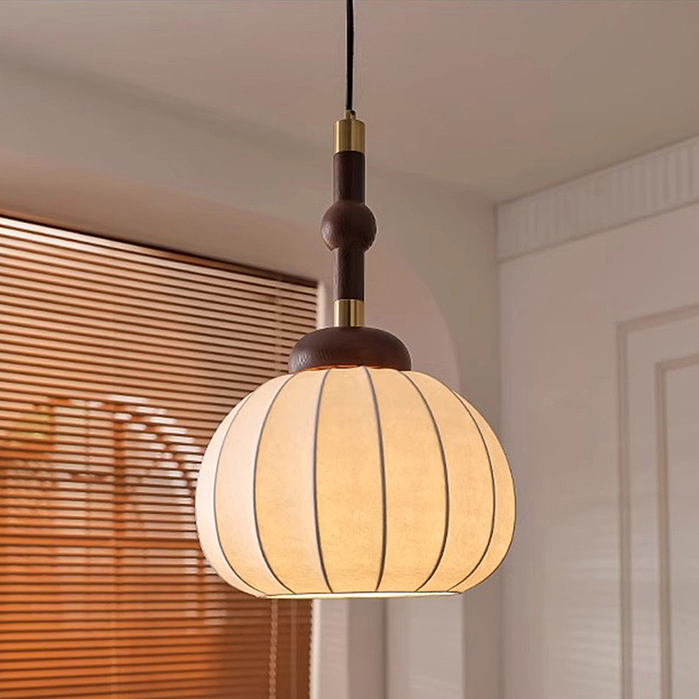 

Wabi-Sabi Style Medieval Silk Dining Room Chandelier Simple Bedroom Retro Solid Wood Bedside Hanging Line Lamp Pendant Lighting