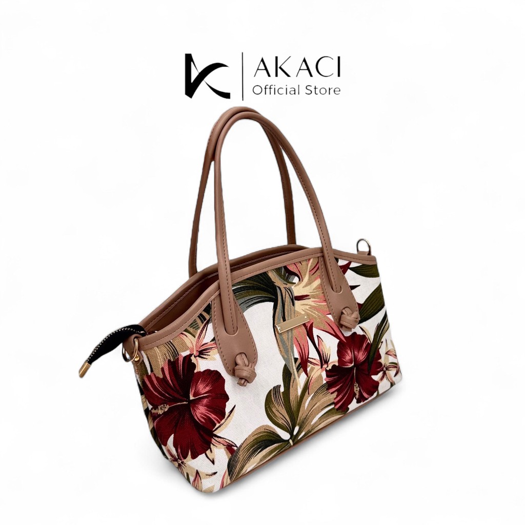Akaci - Totebag wanita Flora 05-8545 Bahan Canvas Printing 1 ruang bisa selempang tas kuliah kerja k