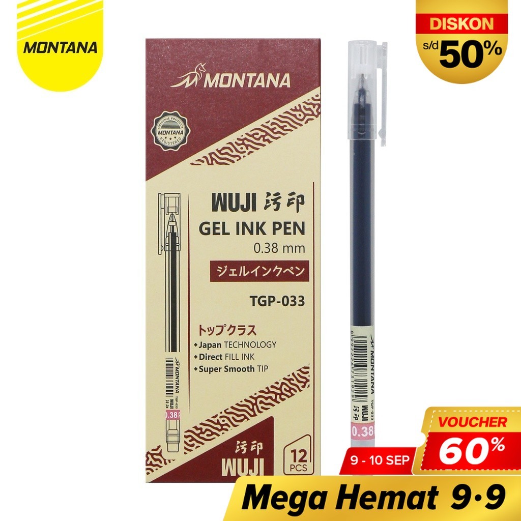 

MONTANA Pulpen Gel 0.38mm Ballpoint Pen Ink Pena Alat Tulis TGP-033 Hitam