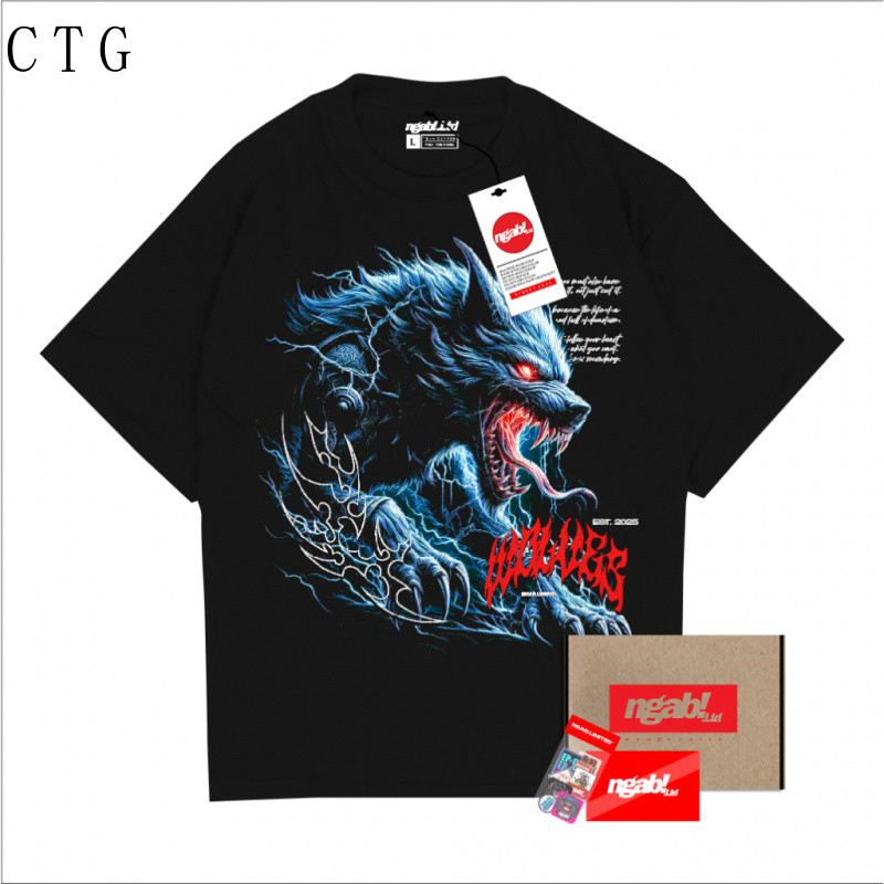 Ngab Kaos Baju Distro Oversize Wolves  Ngab.Ltd Unisex OVZ037 Hitam Pria Wanita Cotton Combed 24s