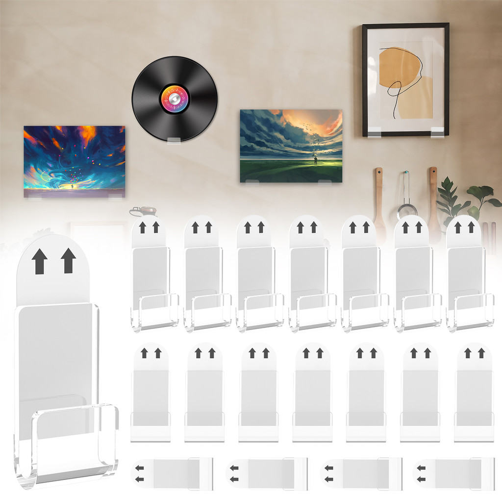 

18PCS/Set Vinyl Record Wall Mount Display Shelf No Drill Self Adhesive Clear Album Wall Storage Hangers Holder for Home Office
