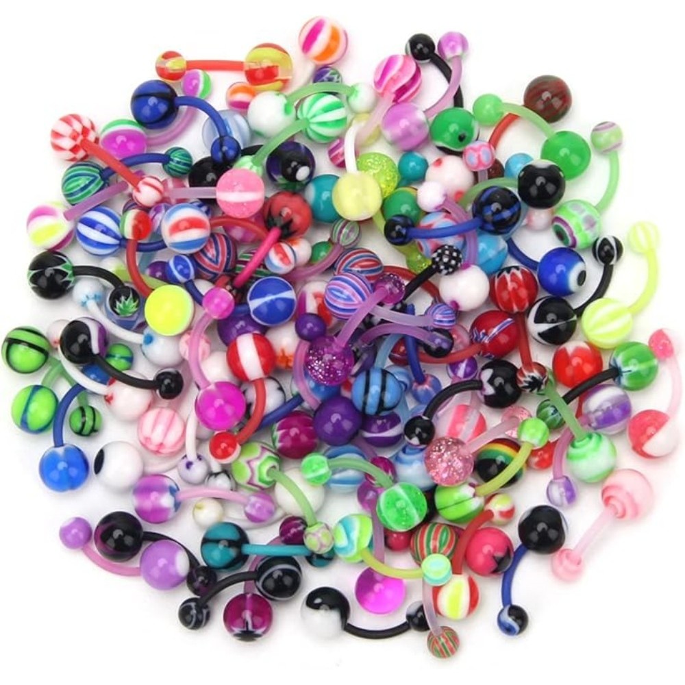 Assorted Lot of 100PCS Banana Piercing 14G Belly Button Rings Piercing Jewelry