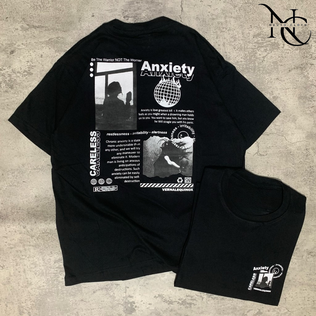 Kaos ANXIETY KREM Vernalequinox Kaos Distro Bandung Pria Wanita Oversize Nexttime Sevenkey Cricket