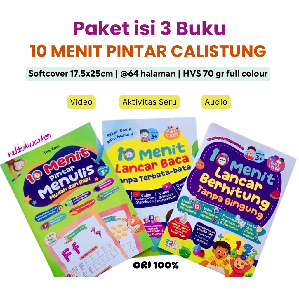 (dapat 3 Buku) Paket 10 MENIT PINTAR CALISTUNG Belajar Baca Tulis Hitung tanpa Bingung - Zain