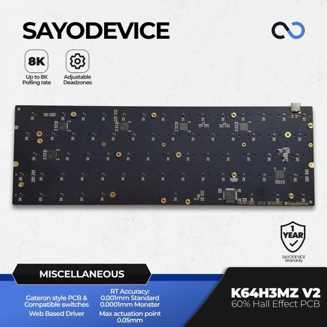SayoDevice K64H3MZ V2.0 8K HE PCB Hall Effect 60% Gaming Keyboard Rapid Trigger SOCD RDT