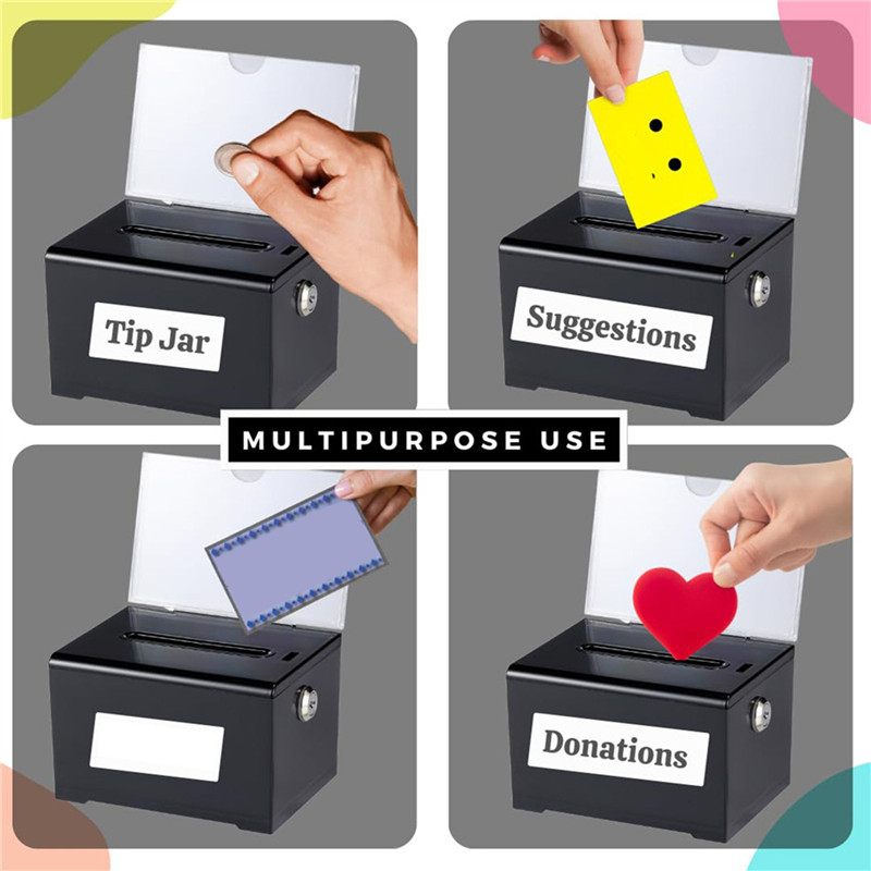

BTLIFE-3X Donation Box With Lock - Acrylic Suggestion Box With Slot, Ballot Lock Box With Sign Holder For Raffle, Voting Black