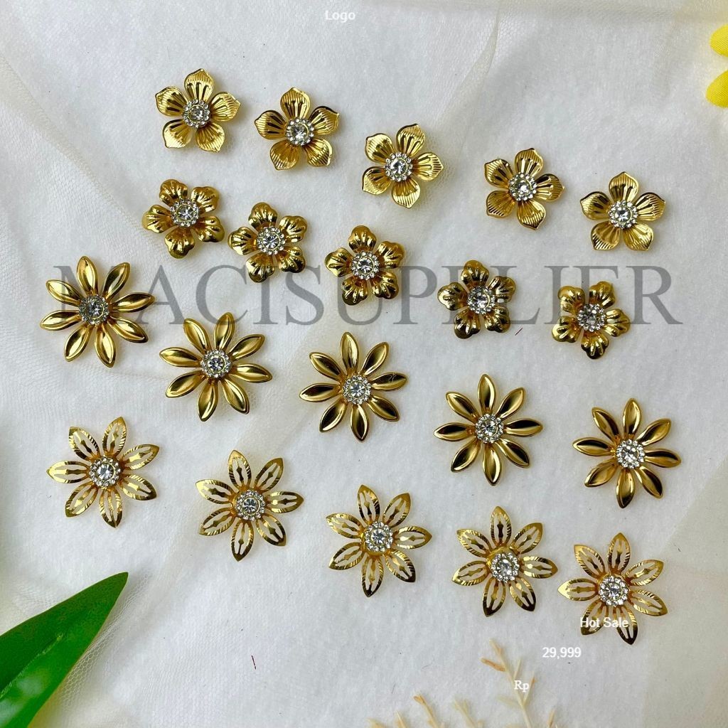 MACISUPPLIER Bunga emas Gold lempengan bunga gold lempengan emas bahan mahar akrilik ringbox