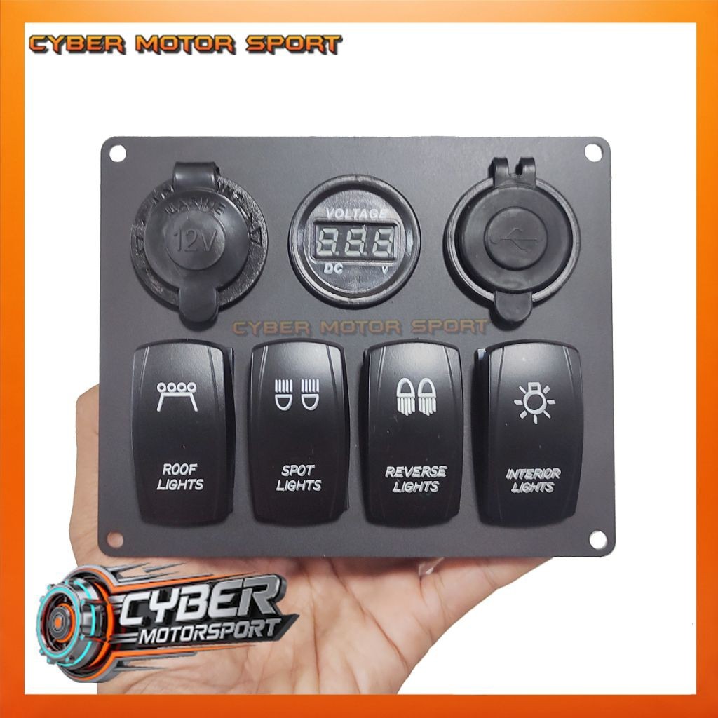dashboard panel mobil instrument saklar 4 tombol usb charger volt meter dc socket 12 volt 24 volt. S