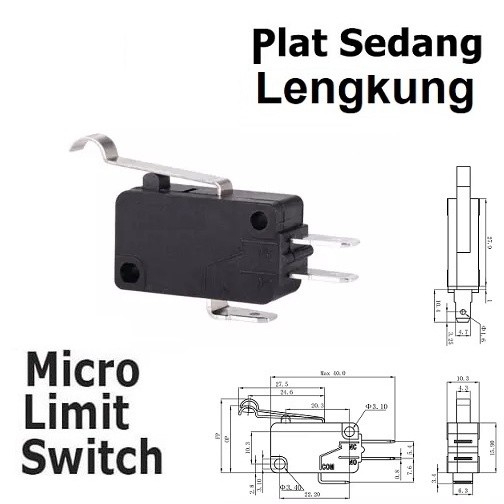 Micro / Limit Switch + Plat Sedang Lengkung Tanpa roda/ Saklar Pintu plat sedang lengkung