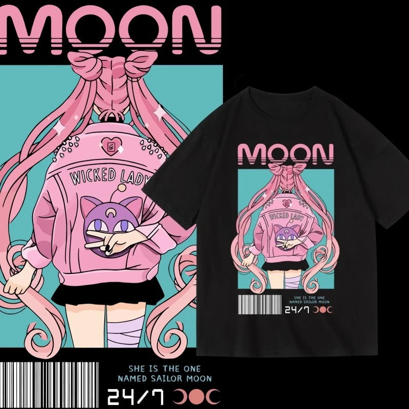 Baru Kaos Grafis Anime Sailor Moon Streetwear Pakaian Pria Y2k Longgar Santai Kaos Lengan Pendek Wan