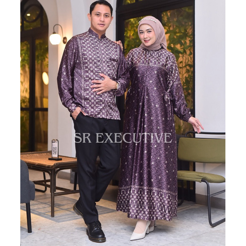 DIKASHOP Couple MEDINNA Bahan Silk Premium Motif Bunga Elegan Busui Friendly Set Couple Kemeja Terba