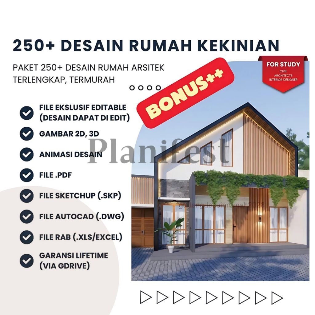 250+ Desain Rumah Kekinian Modern Minimalis Industrial Klasik | DWG & SketchUp + RAB Lengkap