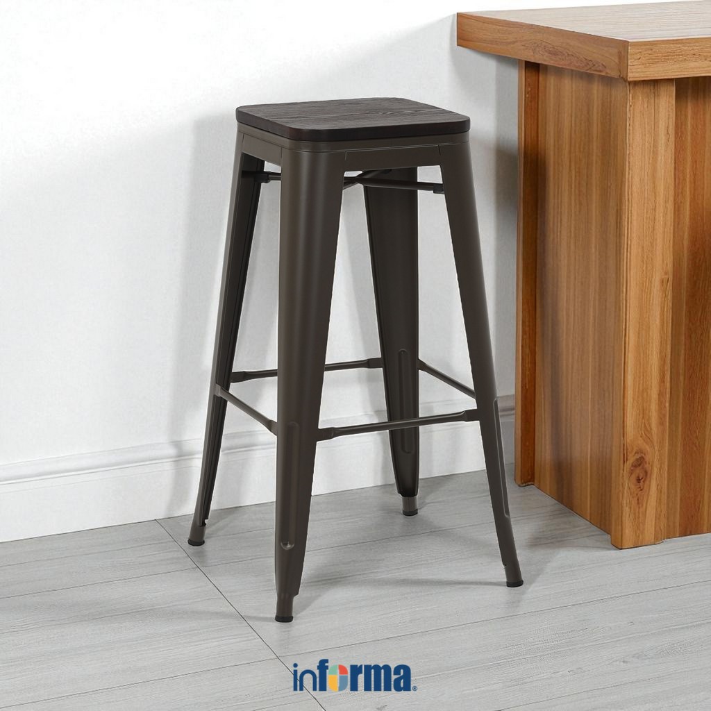 Informa London Bangku Bar Kayu - Cokelat Coffee Bar Stool Kursi Tinggi Barstool Kursi Bar