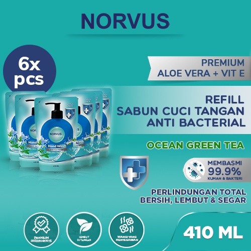 V Glow - Sabun Cuci Tangan Anti Bakteri Ocean Green Tea 6 pcs x 410ml