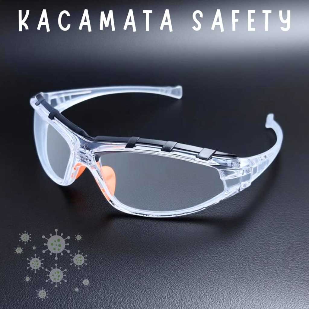 Kacamata Safety APD Anti Kuman/Virus Kaca Bening Sport Rapat Bahan Kokoh Kacamata Anti Droplets Pria
