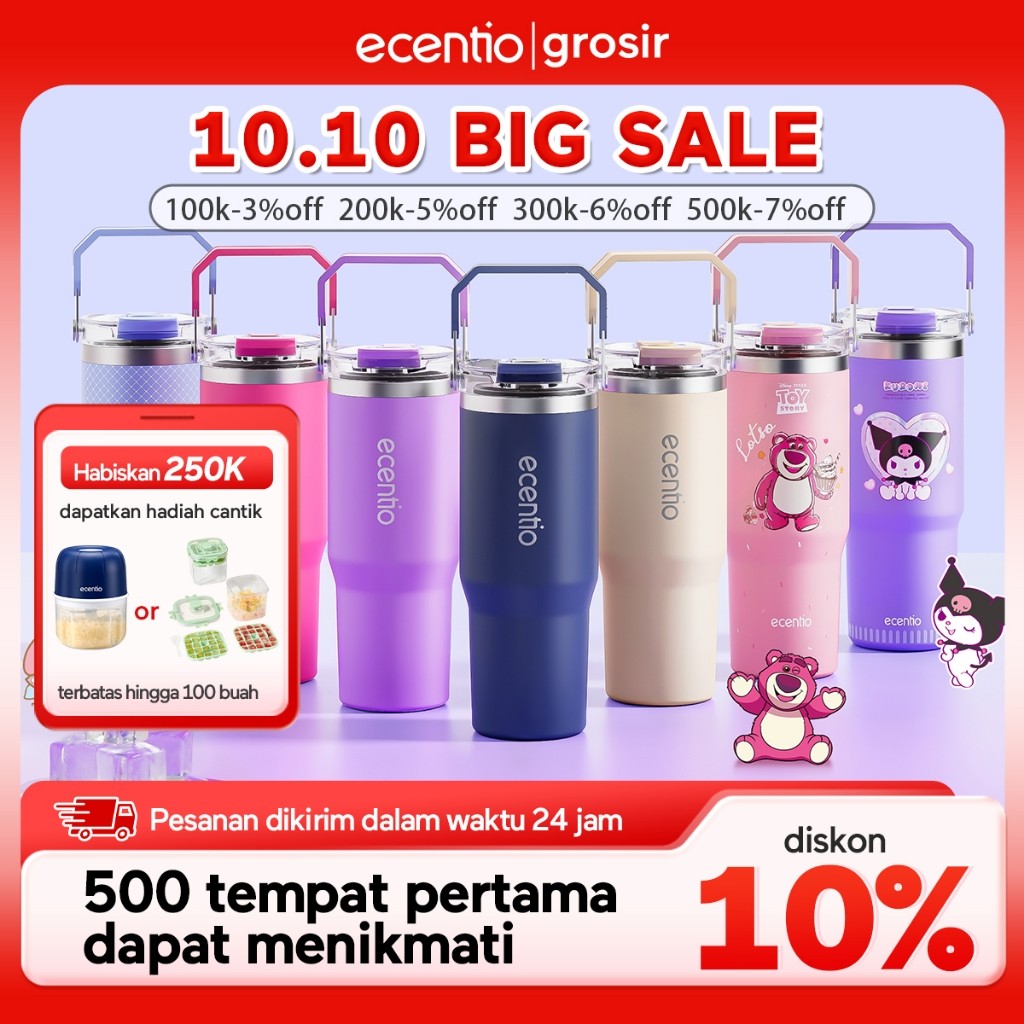 % Ecentio Tumbler Stainless Tahan Dingin 24 Jam Tumbler Premium Quality 900ml BPA FREE Termos Kopi B