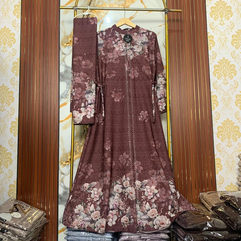 NS Maryam Set Hijab Pashmina Gamis Motif Coco Nicci Muslim Wanita Remaja Dewasa Lebaran Kondangan