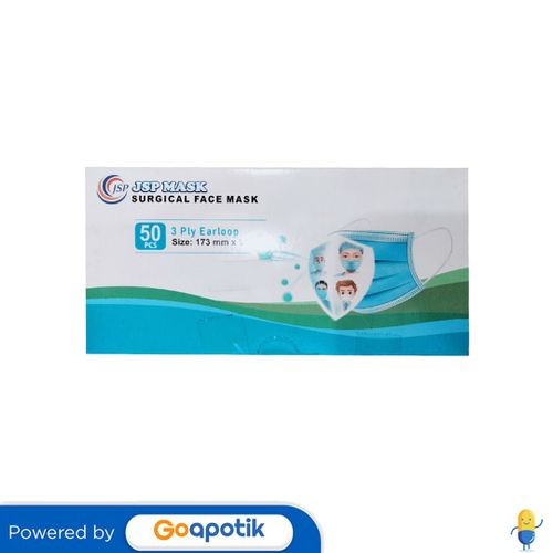 Jsp Mask 3ply Surgical Face Mask Earloop Biru Box 50 Pcs