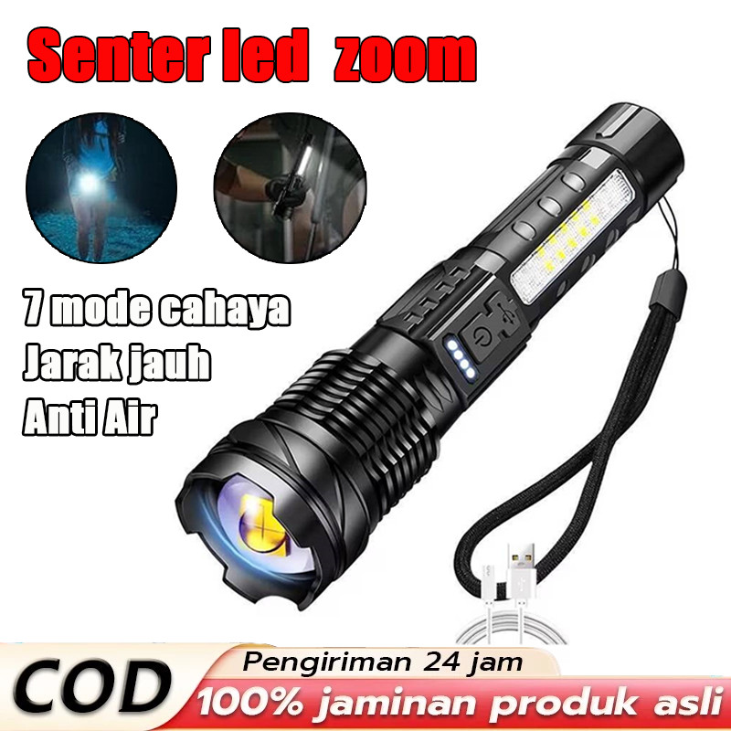 COD Senter Super Terang Senter led  zoom 7 mode cahaya senter A76 jarak jauh Anti Air Senter Cas Usb